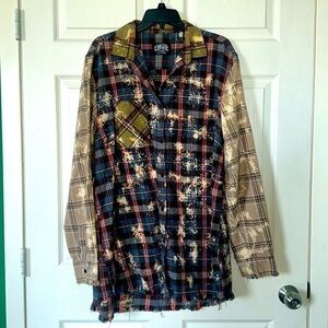 One 24 Rags Women's Top Brown Plaid Shirt Vintage flannel Shirt Size XXXL